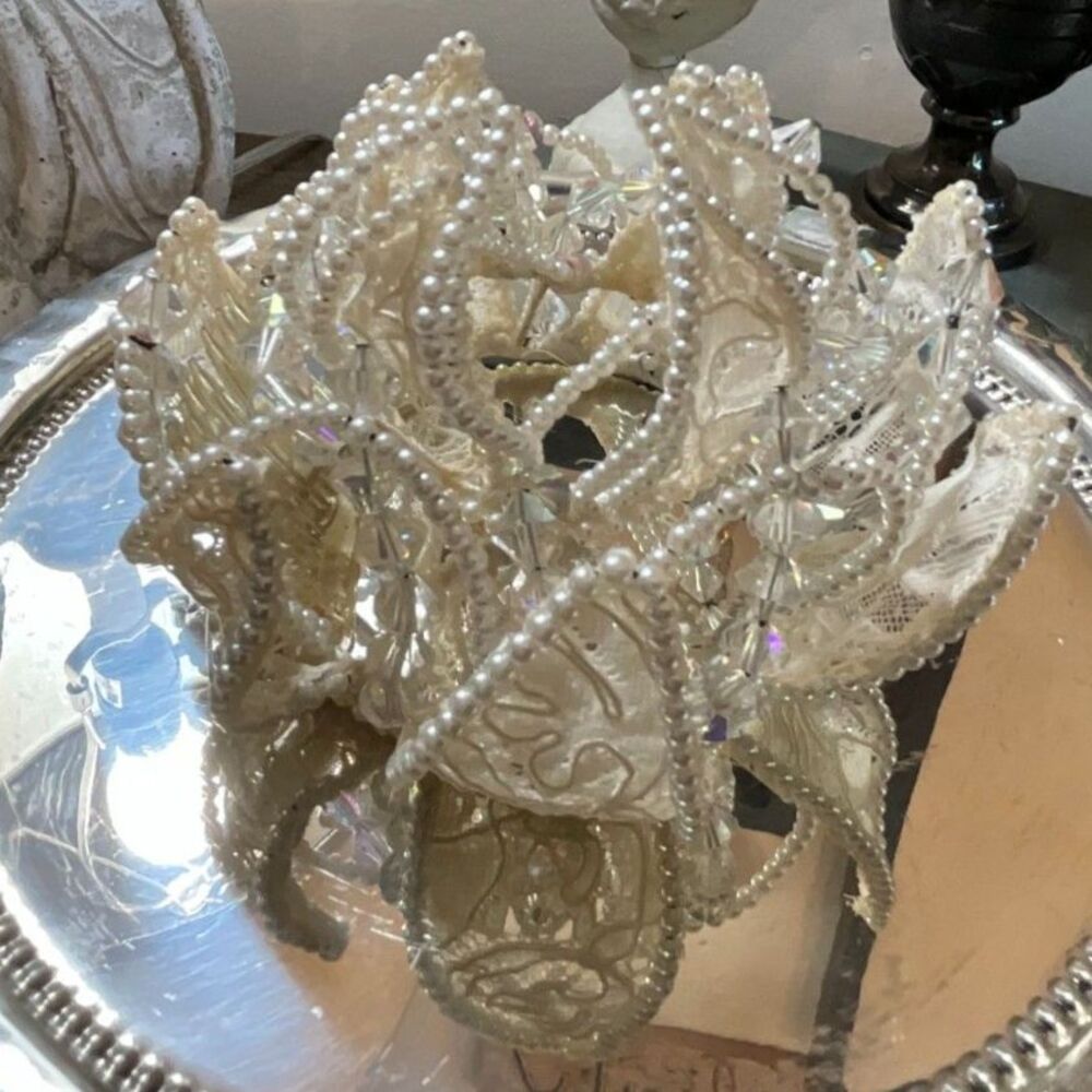 Vintage pearl and lace bridal crown tiny crown statue crown must see